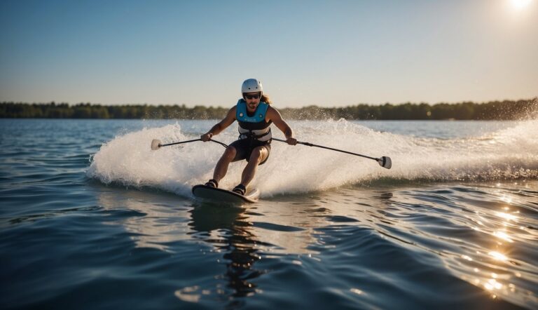 A person waterskiing safely, avoiding injury