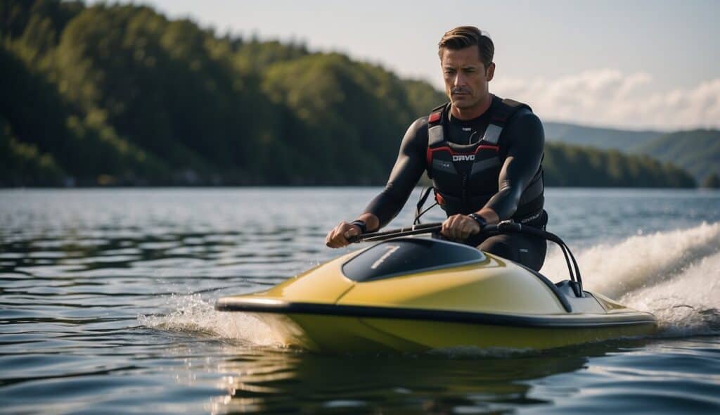 A person carefully checks water skis for safety before hitting the water, ensuring a smooth and injury-free experience