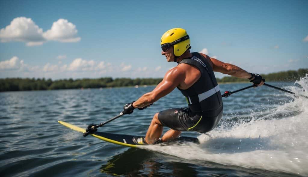 A person successfully performing water ski exercises to avoid injuries